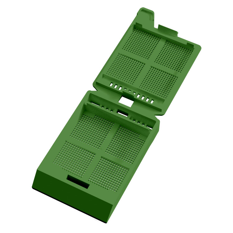 System III Micro Biopsy cassette, with hinged lid, in bulk, dark green, Cellpath