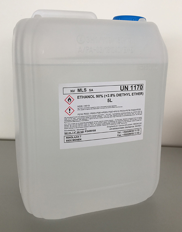 5L Ethanol 90%, 2,8% diethylether, plastic recipient