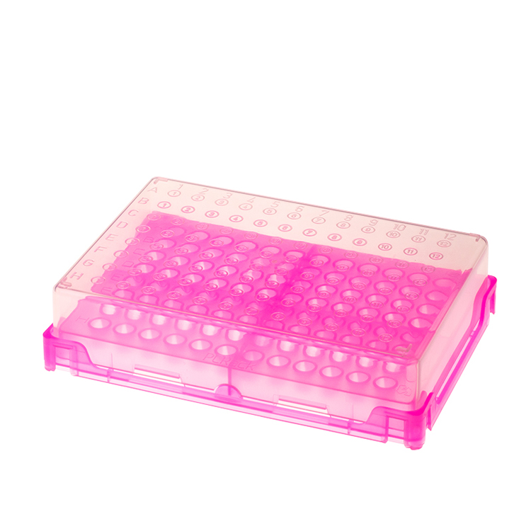 PCRack plp voor 0.2ml buisjes roze +transparant deksel, Simport