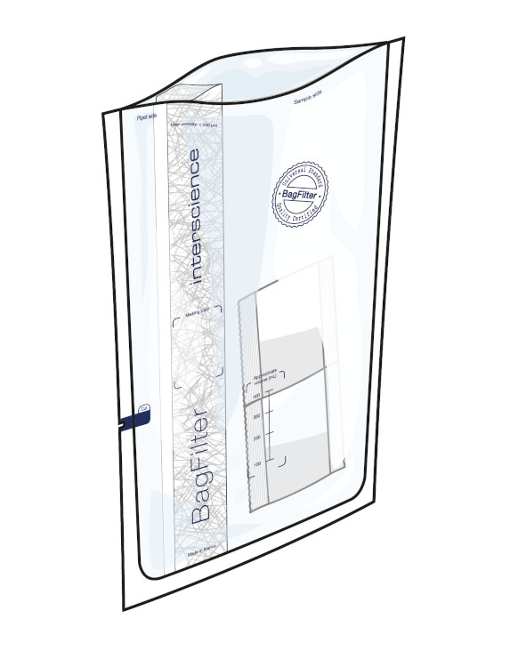 Stomacherbag Bagfilter 400P, 190x300, with 13gram 1/2 Fraser media, with laterale filter, Interscience