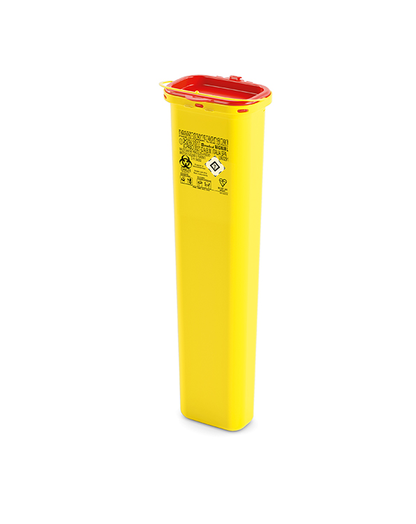 Naaldcontainer Magnum Line, langwerpig, geel/rood, 6,4 liter, 17,2 x 12 x 61,7cm hoog, AP Medical