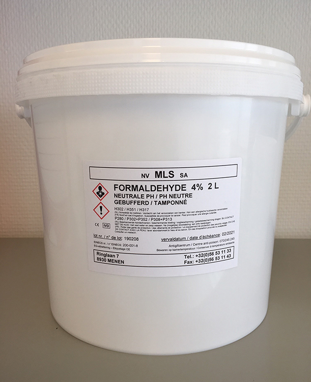 Emmer 5L, 2000ml neutrale formaldehyde 4% gebufferd, met deksel en plastieken handvat