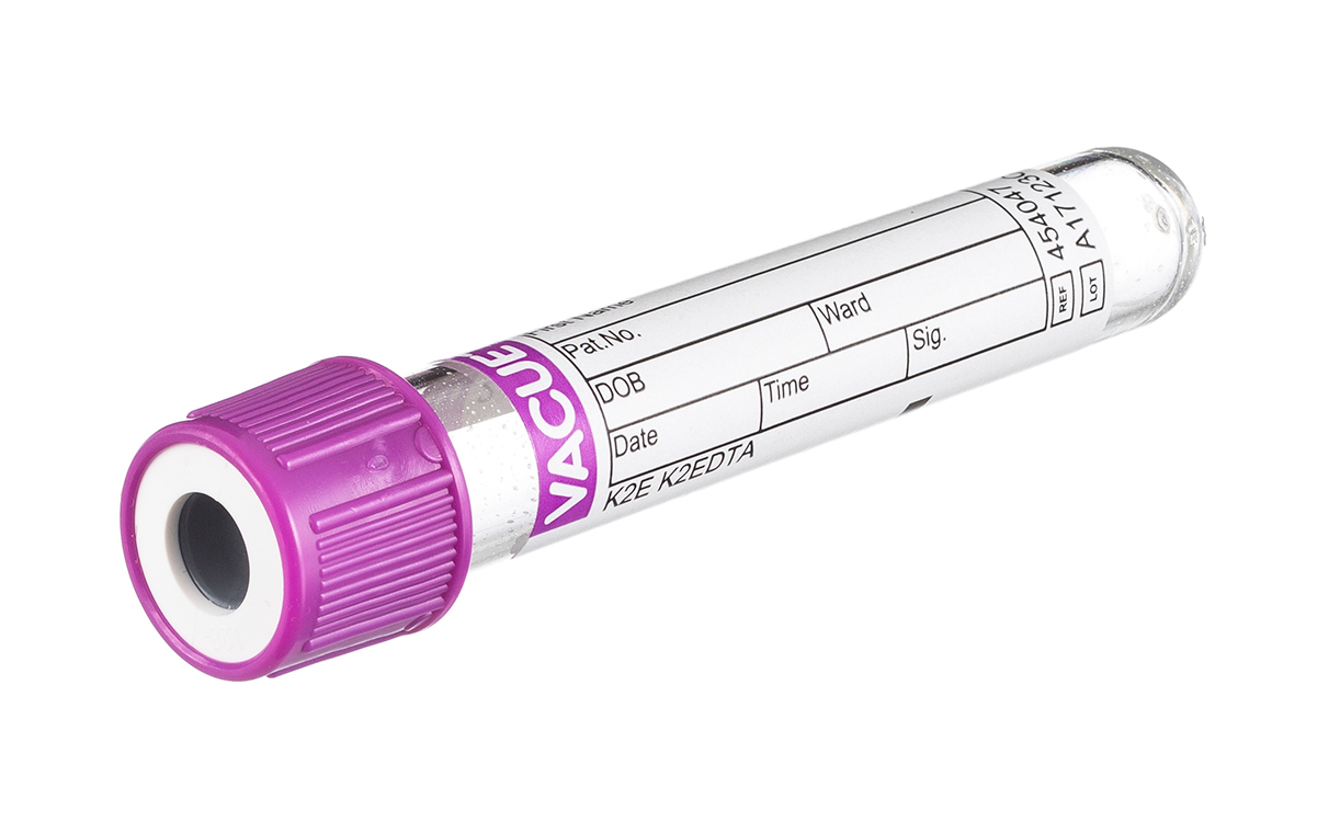 Vacuette tube 2ml, 75x13mm, EDTA K2, lavender pressure cap with white ring, paediatric, Greiner