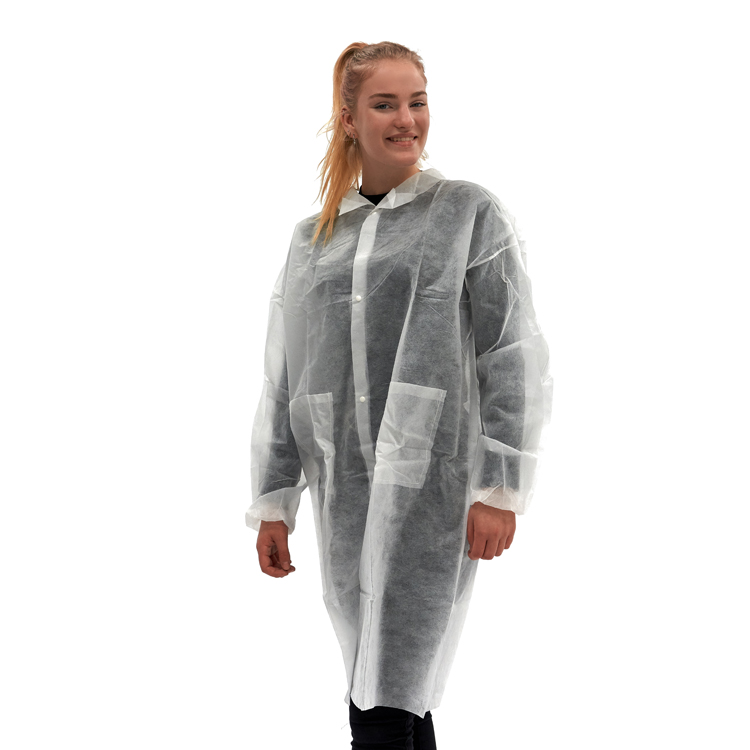 Visitor coat PLP non-woven, with pockets and push buttons, white, 45 gr/m², XX-LARGE, Romed