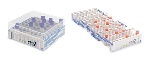 Work2store expandable rack, alphanumeric identification, lid, for 64 0,5ml tubes, stackable, Heathrow