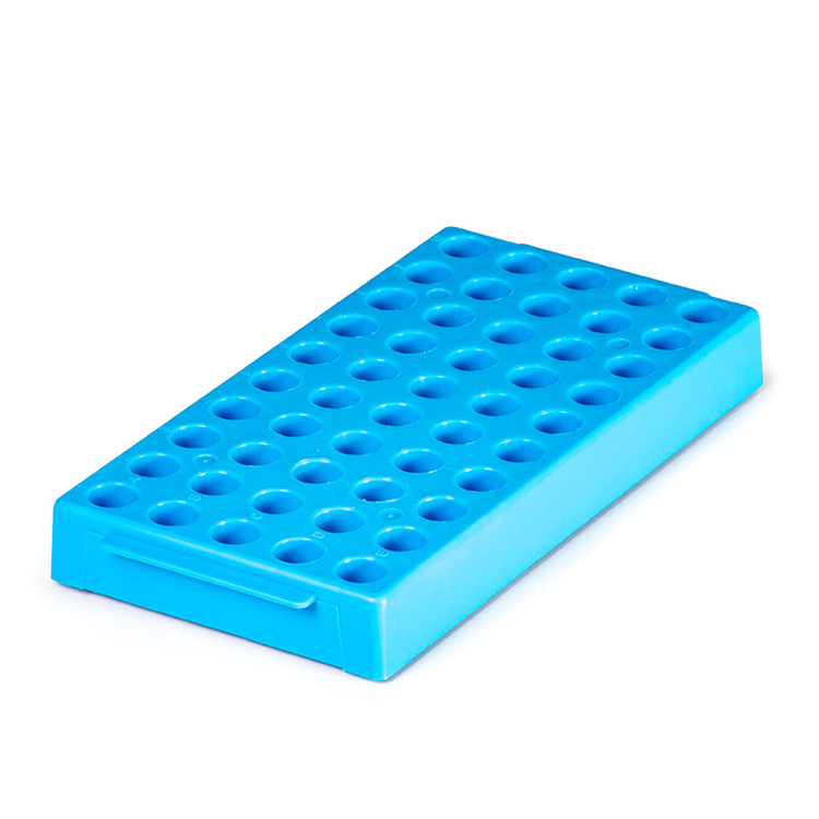 Cryovial workstation rack, 10 cm x 20 cm x 25 mm, bleu, Simport