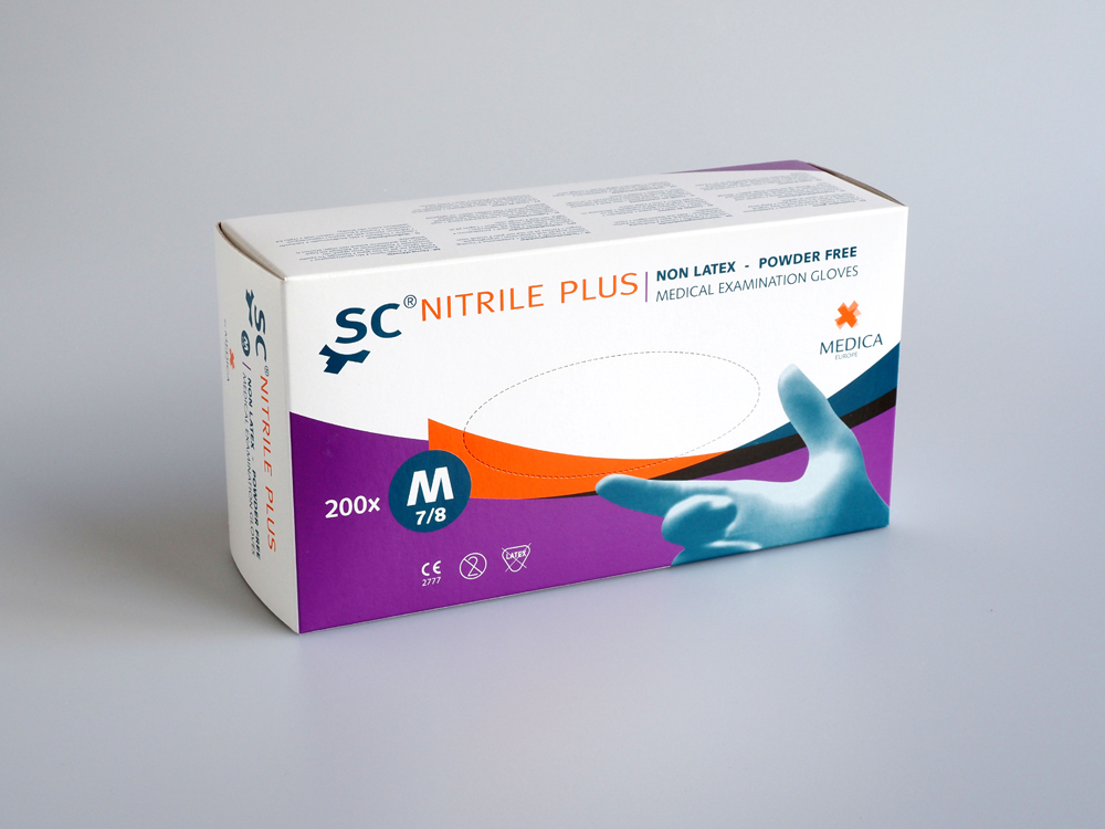 Glove SC Nitrile Plus, powder free, light blue, MEDIUM, Medica