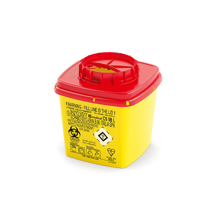 Sharps Container CS Line, square, yellow/red, 5 liter, 21 x 21 x 20 cm, AP Medical