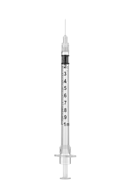 Sol-Care  safety syringe, 1ml, 3-part syringe TB, with fixed needle 28G 1/2 , Sol Millennium