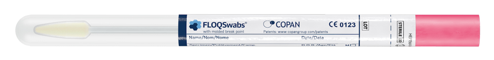 Flocked swab in plain dry tube, cone-shaped, nylon tip, plastic applicator, sterile, Copan