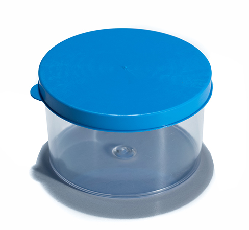 Sputum container polystyrene, 60ml, with bleu pressure cap, diam.56,5mm, Biosigma