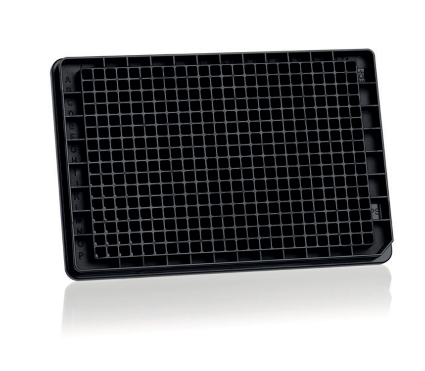 384 F-well plate pureGrade S 100µl, black, polystyrene, with lid, sterile, Brand