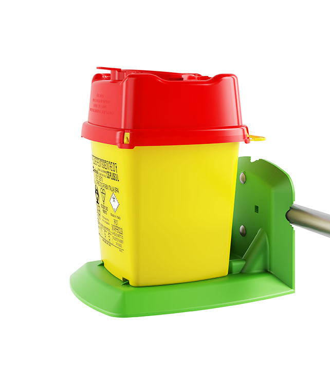 Support, green, for sharps container CS Line 2B/2/3/4/5L- PBS 1,5/2L - Dispo Line1,5/2/2,5/3/4L -CS Plus  2/3/4/5L, AP Medical