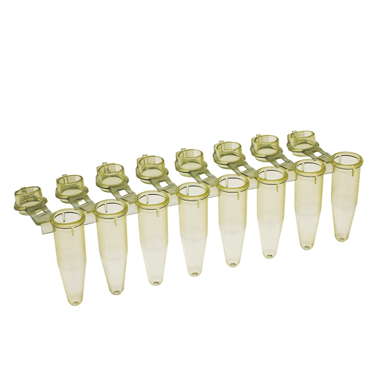 Strip van 8 microbuisjes 0.2ml geel bolstopje PCR, simport