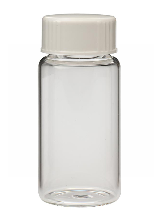 Scintillation vial 20ml, clear glass, white urea polyethylene coned screwcap 22-400, diam.28mm x 61mm hight, Wheaton