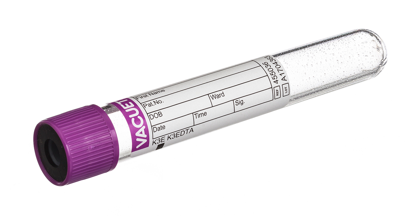 Vacuette buis 9ml, 100x16mm, EDTA K3, lavendel drukstop met zwarte ring, Greiner