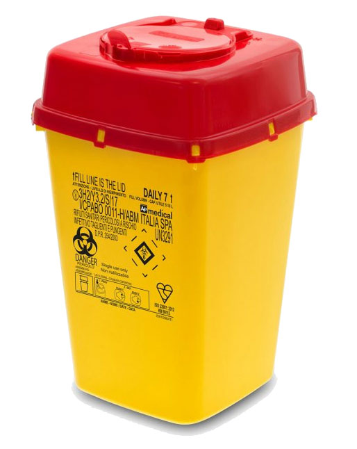 Sharps container Daily 7, carré, jaune/blanc 7L,afm.19x19xH32cm, AP Medical