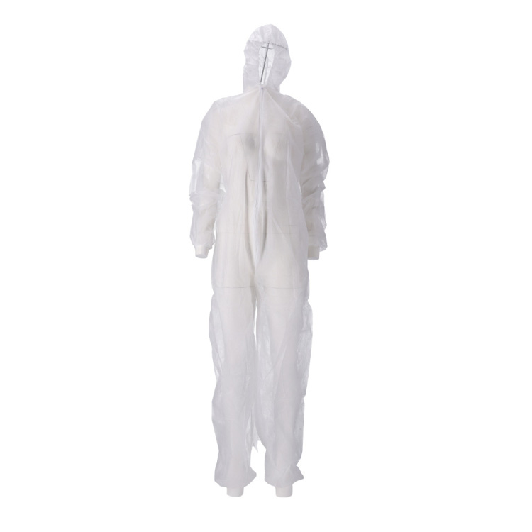 CMT pp non woven overall with hood, white, x-large, light weight, zipper