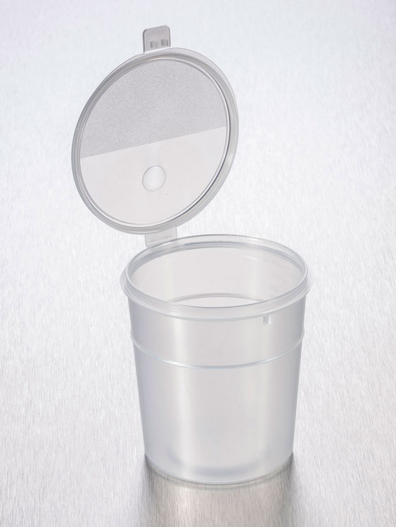 Beker 300ml hoog plp + graduatie + aanhangend deksel, naturel, steriel, Gosselin