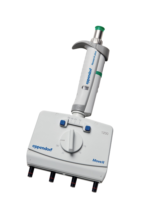 Research plus Move it, 4-channel, variable, 120-1200µl, donker groen, Eppendorf