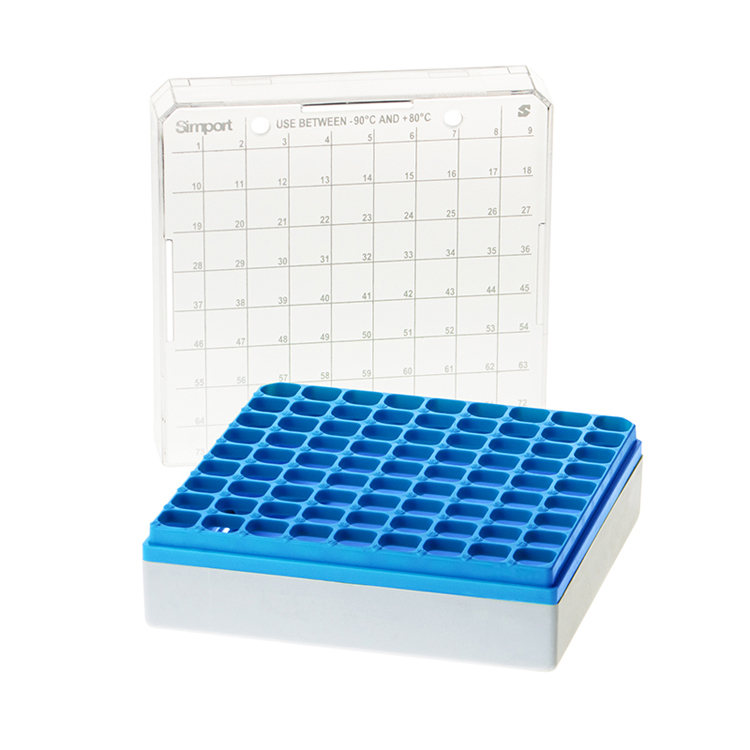 Storage box for 81 tubes 1-2ml blue, Simport