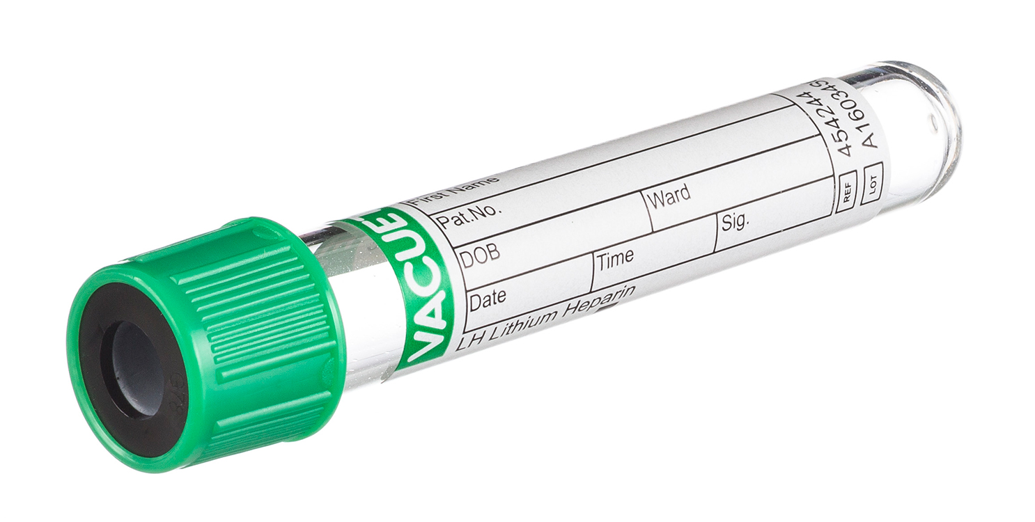 Vacuette buis 3ml, 75x13mm, lithium heparine, groene drukstop met zwarte ring, Greiner