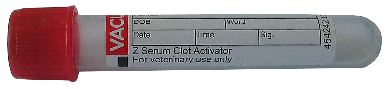 Vacuette tube 4.5ml, 75x13mm, serum, clot activator, red pressure cap (for veterinary use), Greiner