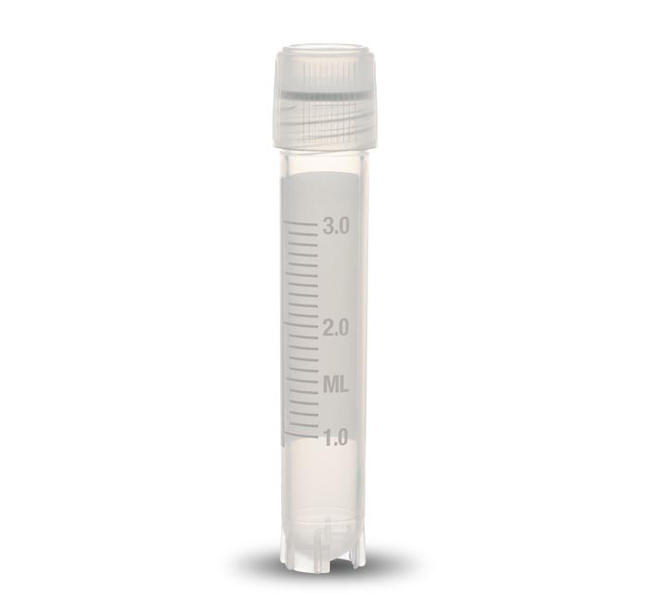 Cryovial 3ml, 12.5 x 71mm, filetage externe, joint en silicone + jupe, Simport