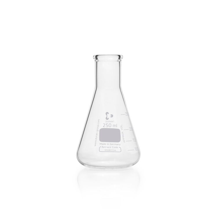 Erlenmeyer Super Duty 250ml, with reinforced rim, narrow neck and graduation Duran