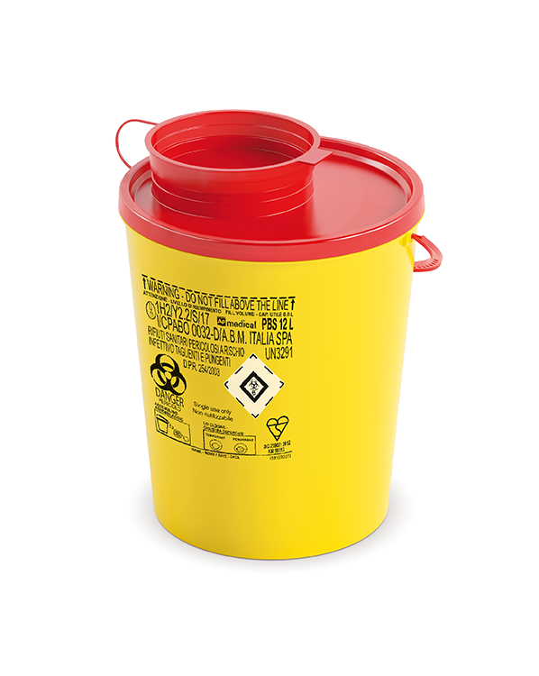 Naaldcontainer PBS Line, rond, geel/rood, 12 liter, 25 x 31,3 cm, AP Medical