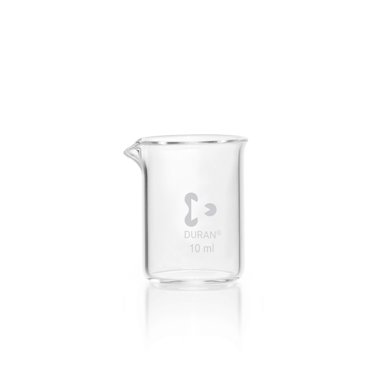 Beaker low form without graduation with spout 10ml Duran