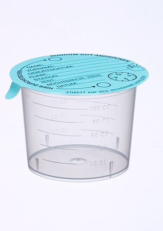 Urine cup 100ml, PP, with graduation, self-adhesive lid, with print, Bottger