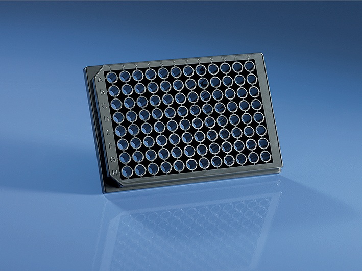 96 F-well plate immunoGrade 350µl, transparent bottem, black, polystyrene, aseptical, eco packaging Brand