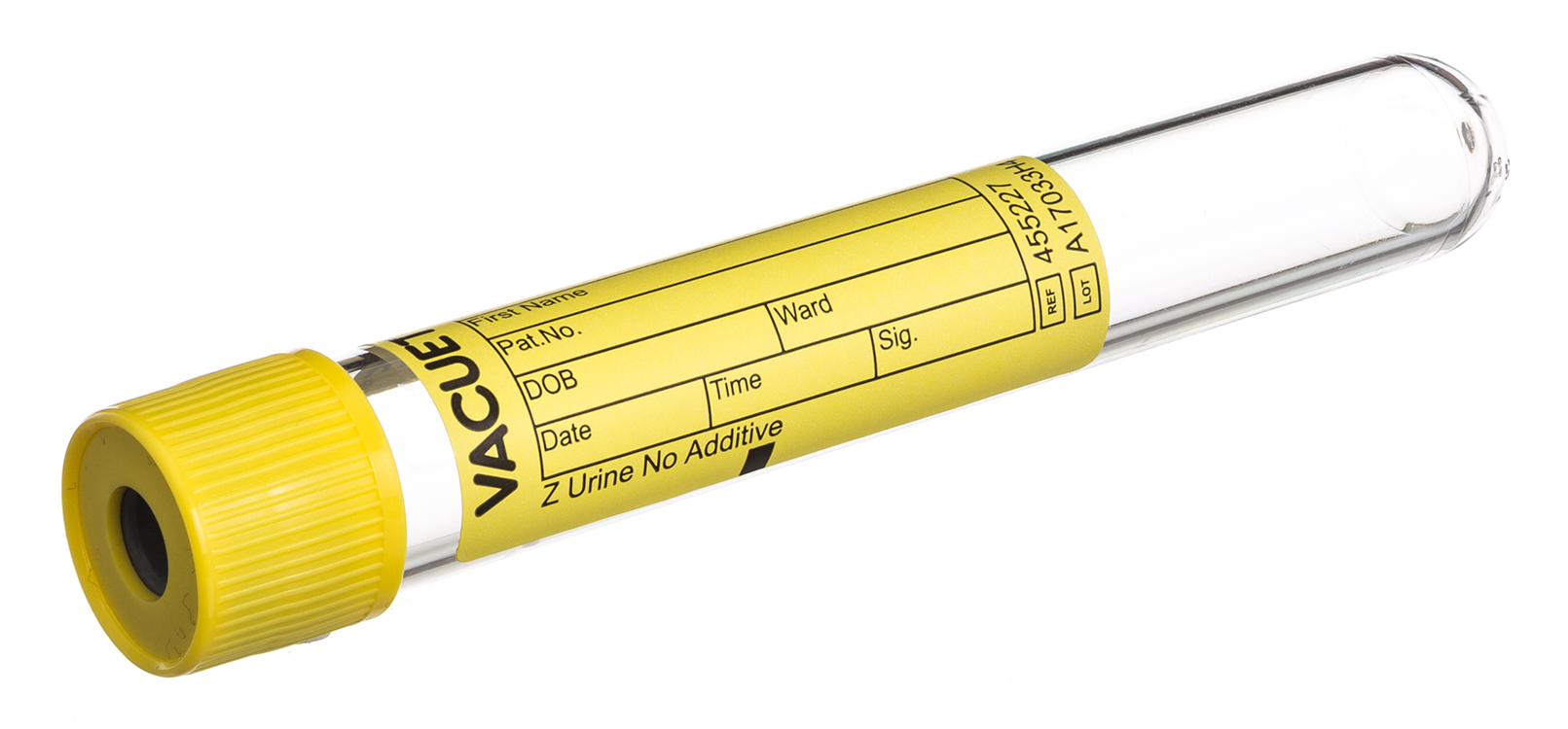 Vacuette urine tube 7ml, 100x16mm, yellow pressure cap, no additive with round base, Greiner