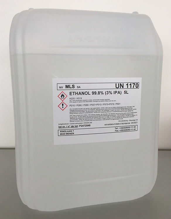 5L Ethanol 99,8%, 3% Isopropanol, plastiek recipiënt