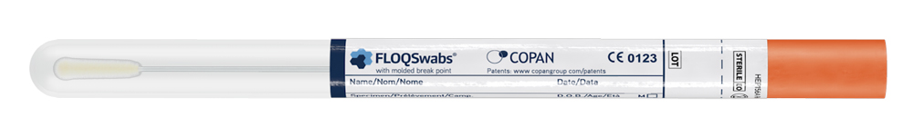 Flocked swab in plain dry tube, nasopharyngeal, plastic applicator, nylon tip, sterile, Copan