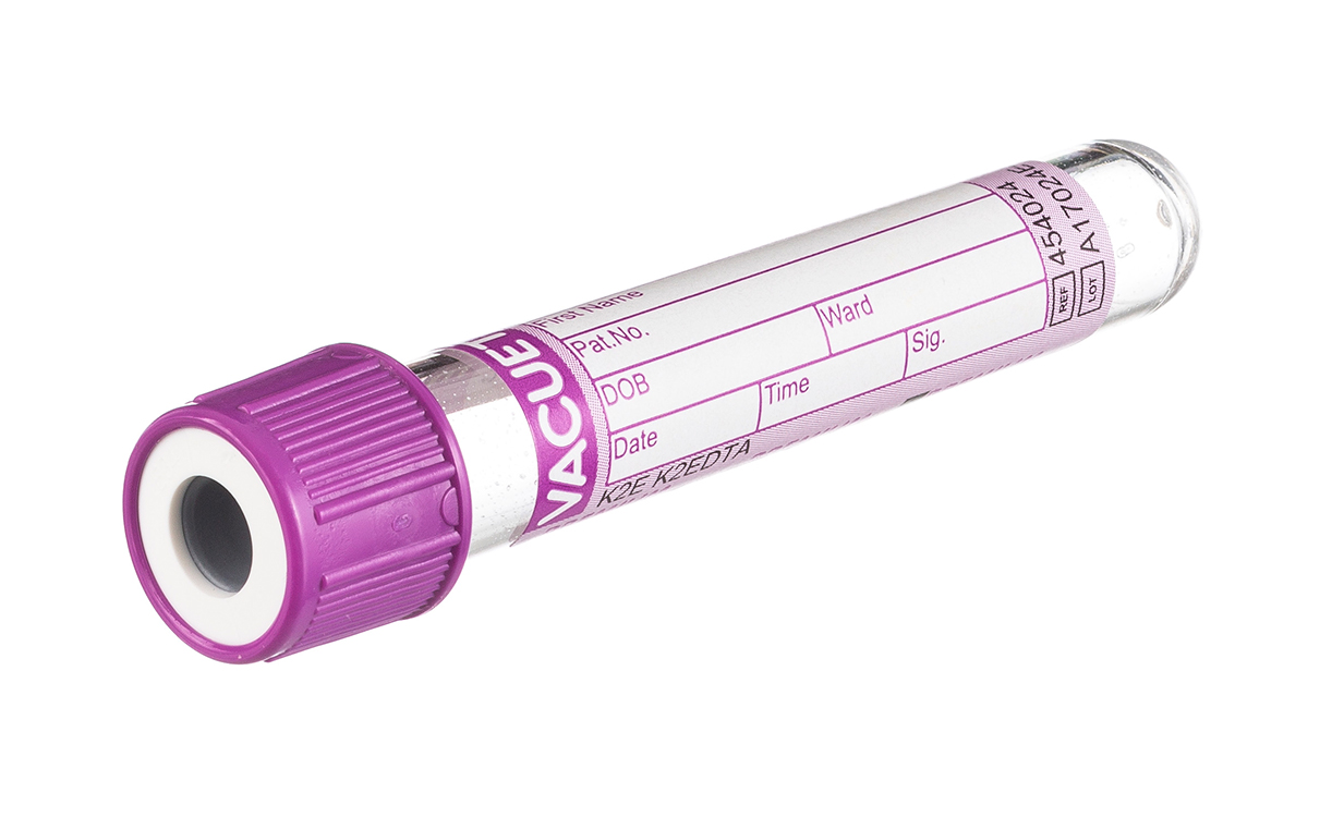 Vacuette tube 2ml, 75x13mm, EDTA K2, lavender screw cap with white ring, paediatric, label, Greiner