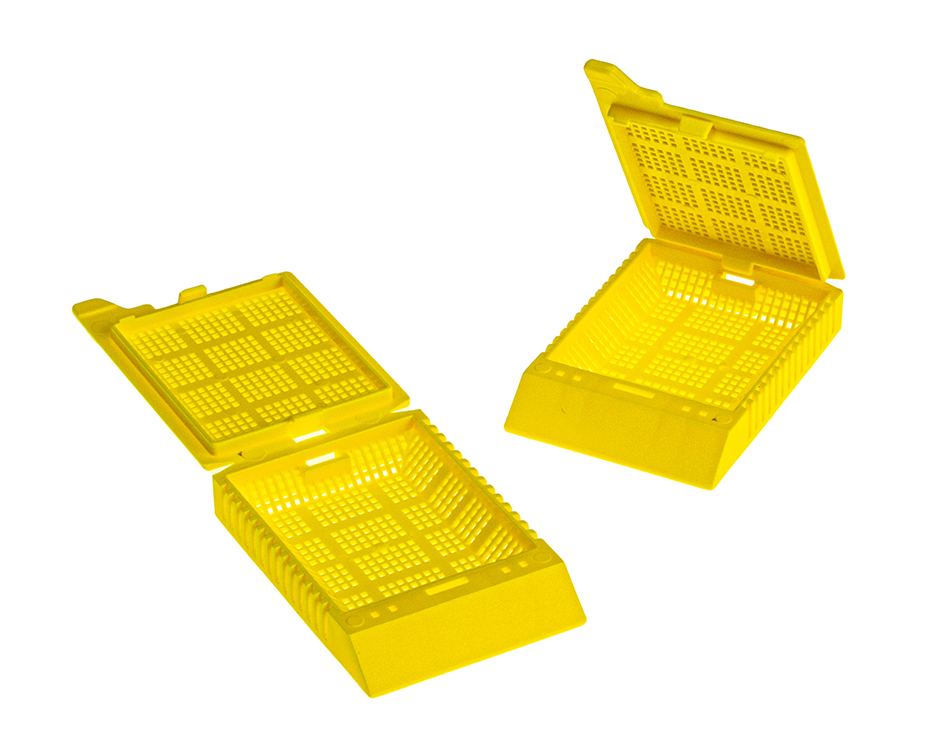 SuperFlo biopsie routine cassette, 1 compartiment with lid yellow, for cassette printer, Simport