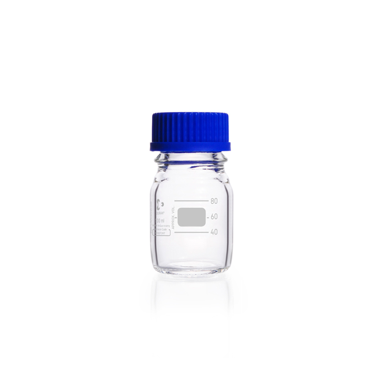 Laboratory bottle, clear, graduated, GL 45, with screw cap (PP), 100 ml Duran