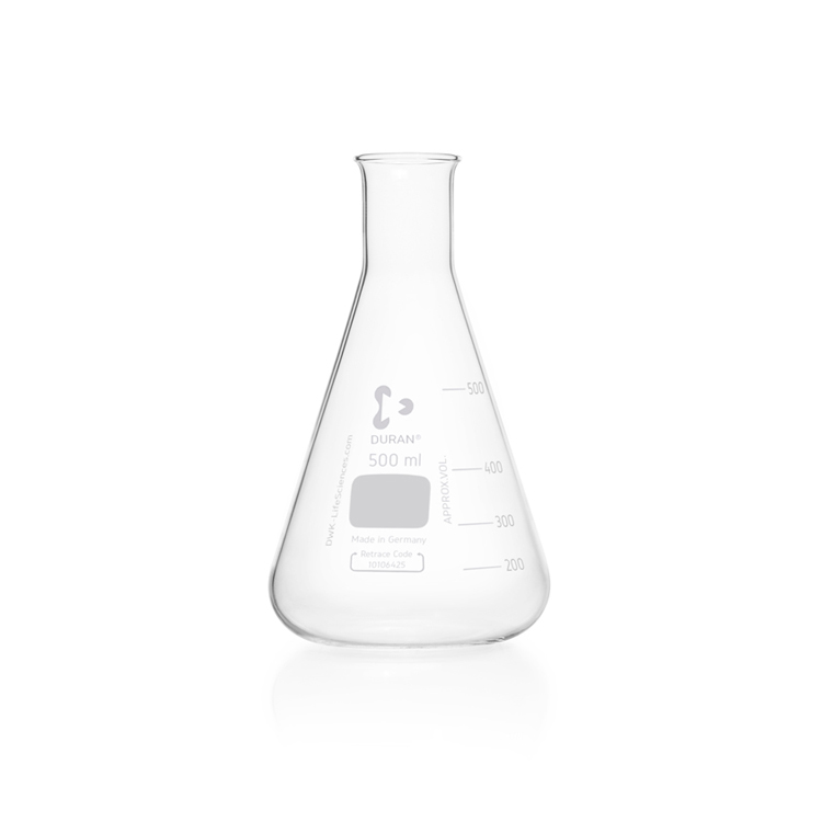 Erlenmeyer smalle hals met graduatie 500ml Duran