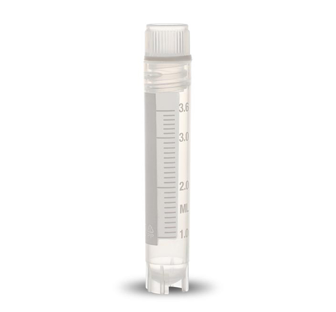 Cryovial 4ml, 12.5 x 72mm, filetage interne, joint en silicone + jupe, Simport