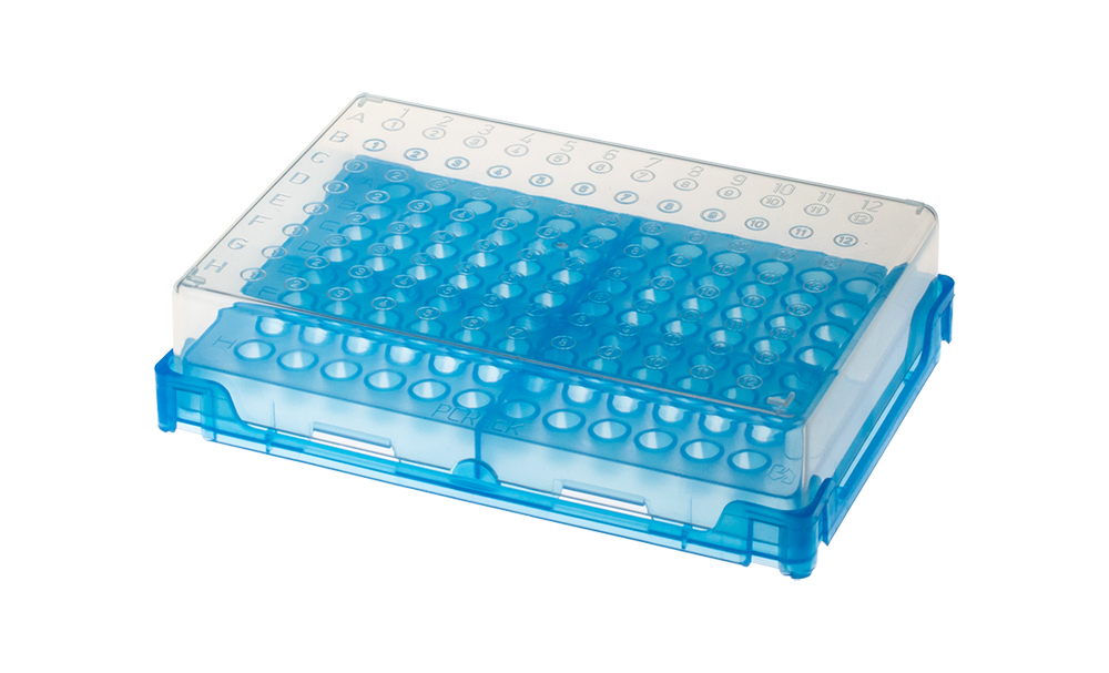 PCRack plp voor 0.2ml buisjes blauw +transparant deksel, Simport