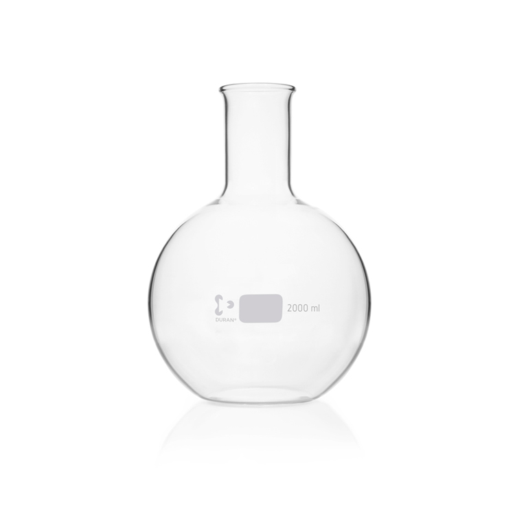 Flat bottom flask with wide neck and beaded rim 2000ml, neck diameter = 50mm Duran