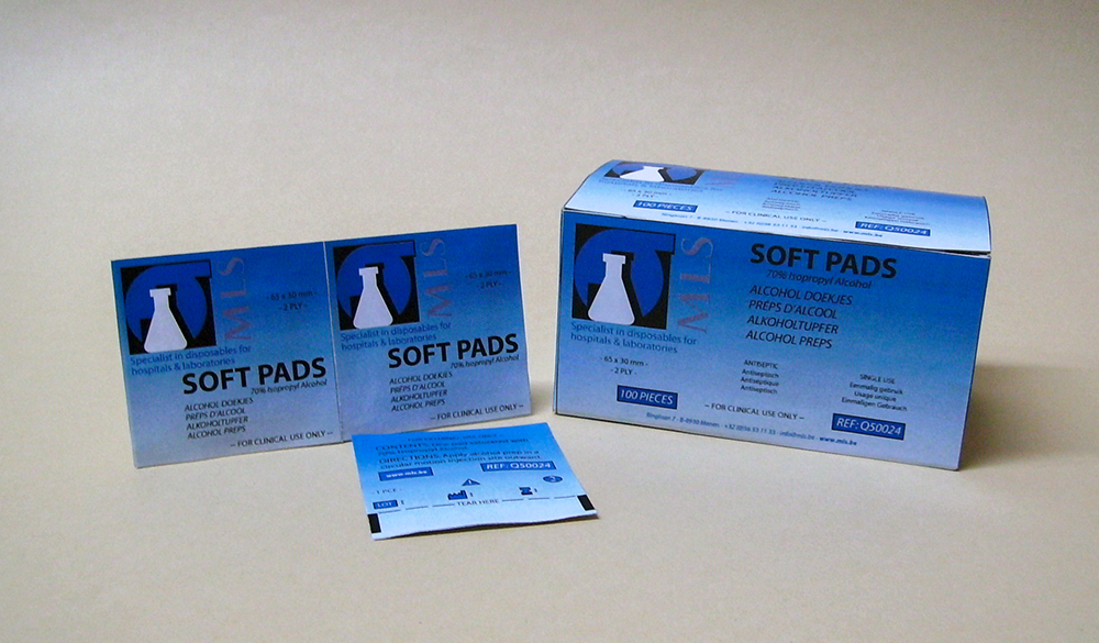 Soft Pad MLS, alcool isopropylique à 70%, swab 65x30mm, 2 couches, Romed