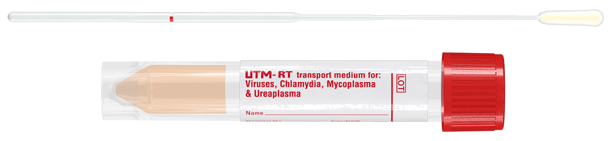 Buis 100x16 mm + UTM 3ml medium + flexibele nasopharyngeal flocked swab, nylon tip, breekpunt 100mm, steriel individueel, Copan