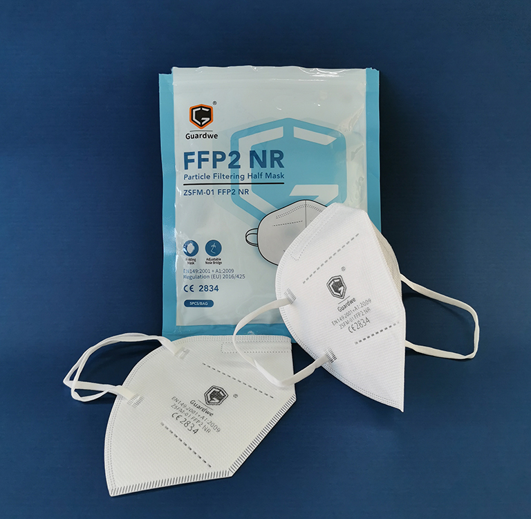 FFP2 filtermask, white, 4-layers, set/5 pcs, CE-marking