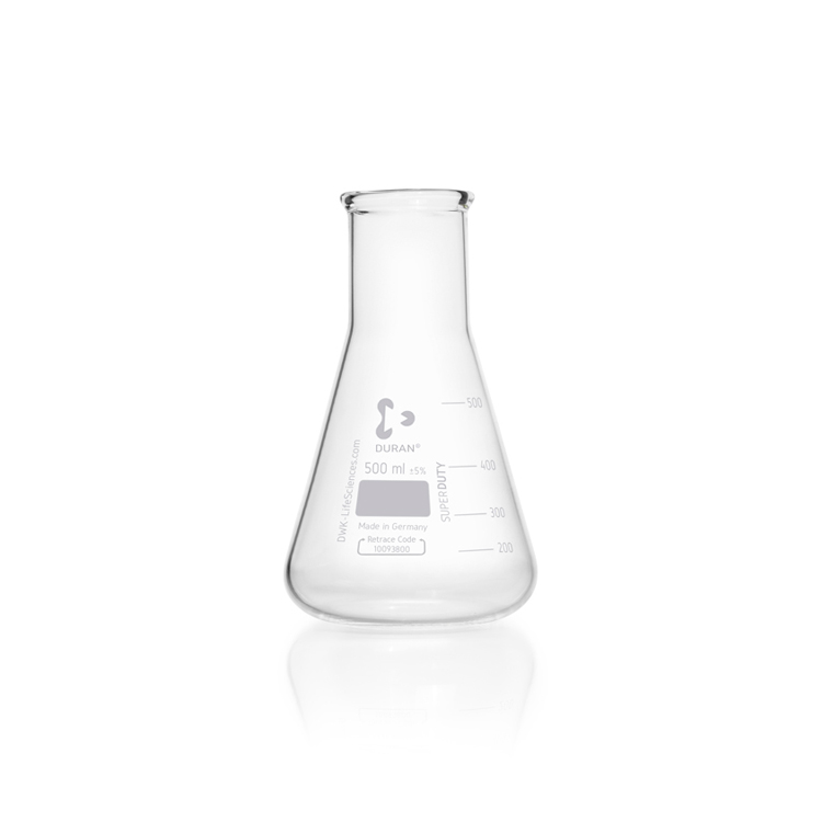 Erlenmeyer Super Duty 500ml, met versterkte rand, brede hals en graduatie Duran