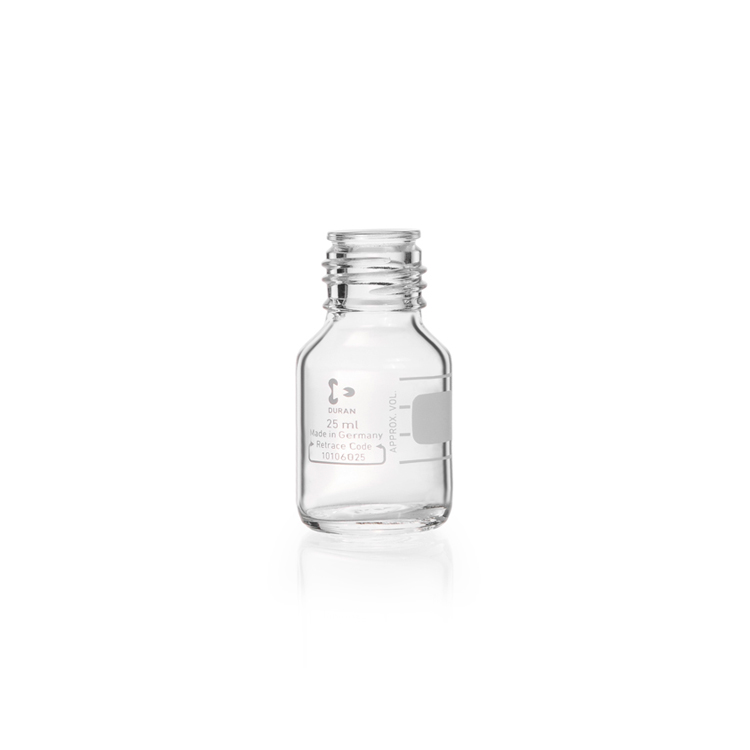 Laboratory bottle, clear, graduated, GL 25, without cap and without pouring ring, 25 ml Duran