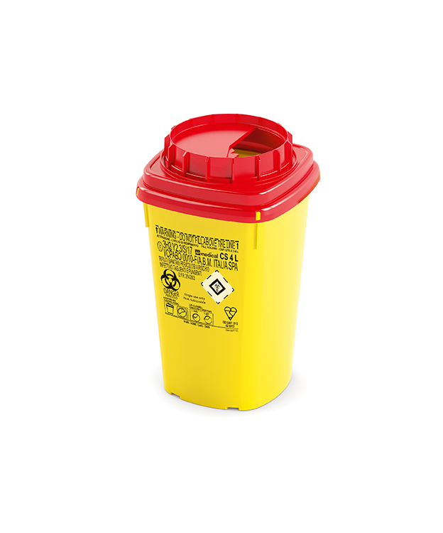 Naaldcontainer CS Line, vierkant, geel/rood, 4 liter, 16,7 x 16,7 x 28,2 cm, AP Medical