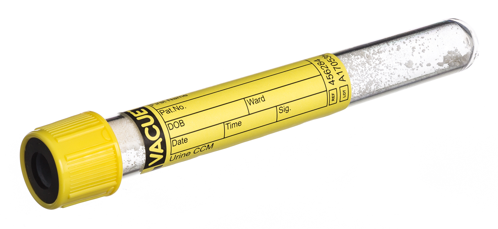 Vacuette tube urine 6ml, 100x13mm, bouchon à pression jaune avec anneau noir, CCM, fond rond, Greiner